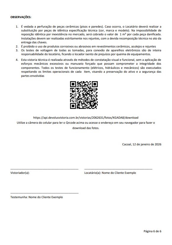QR Code e Assinaturas do Termo de Vistoria